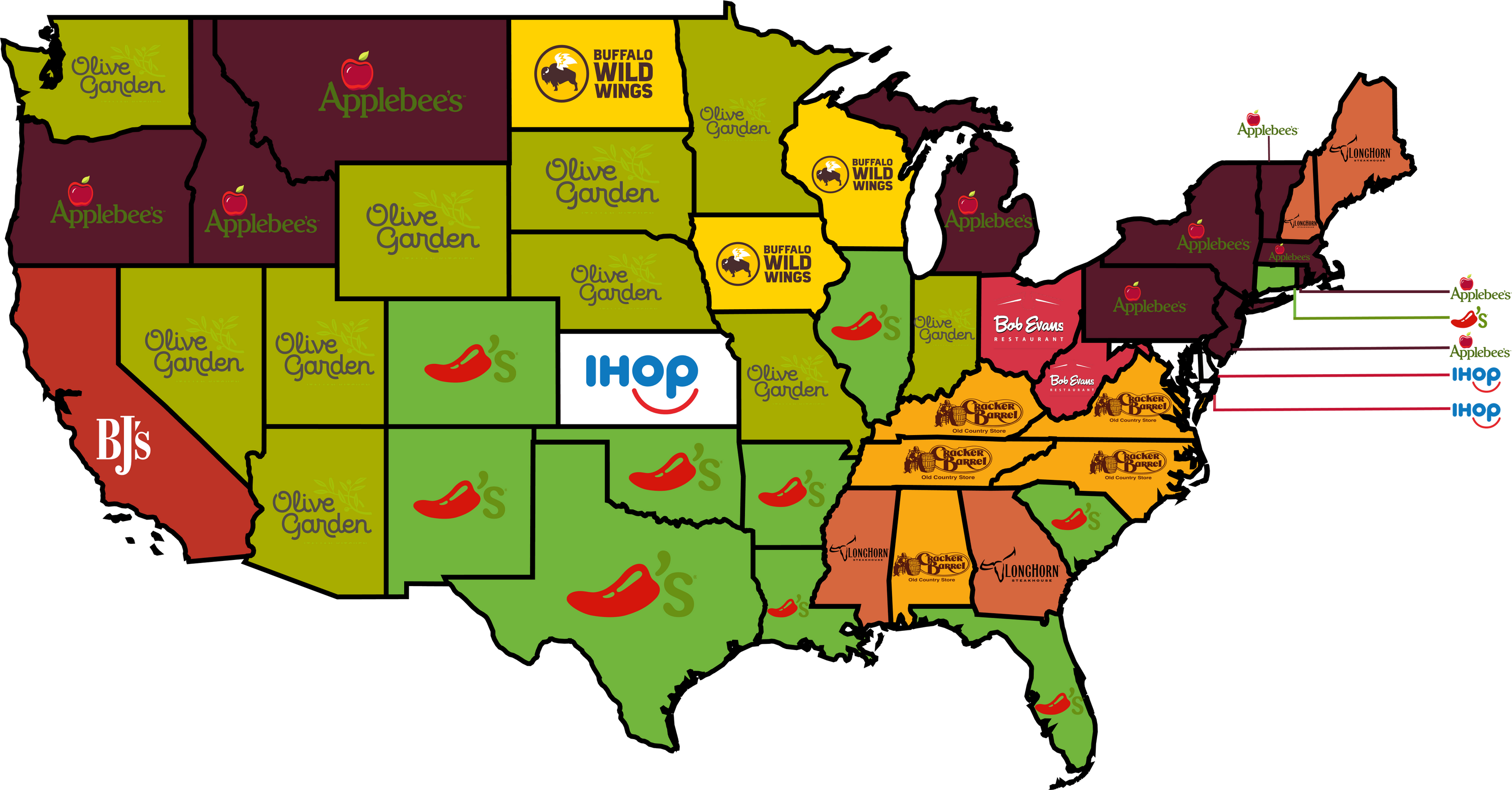 Map of Most Popular Chain Restaurants in America