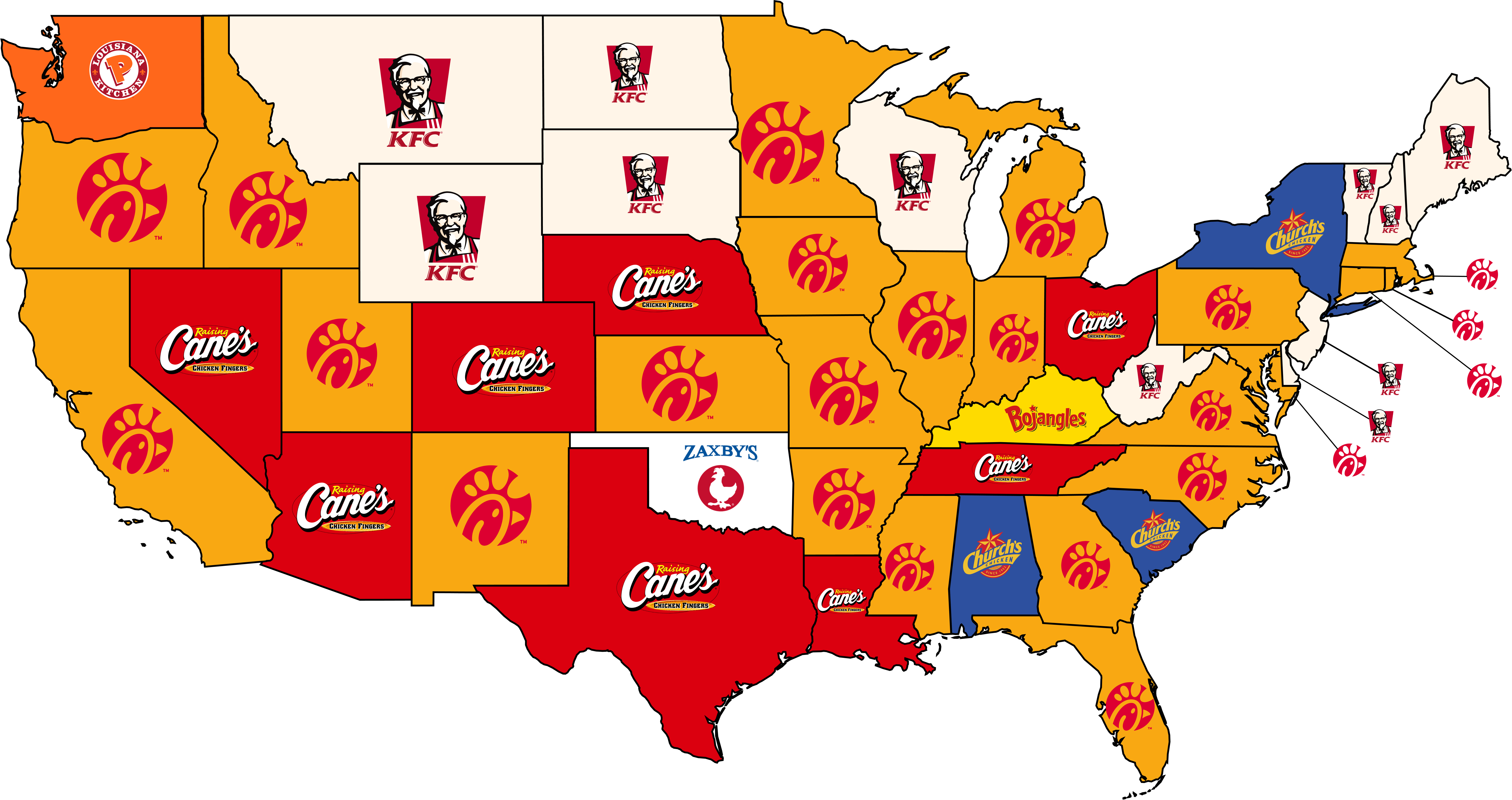 Map of Most Popular Chain Restaurants in America