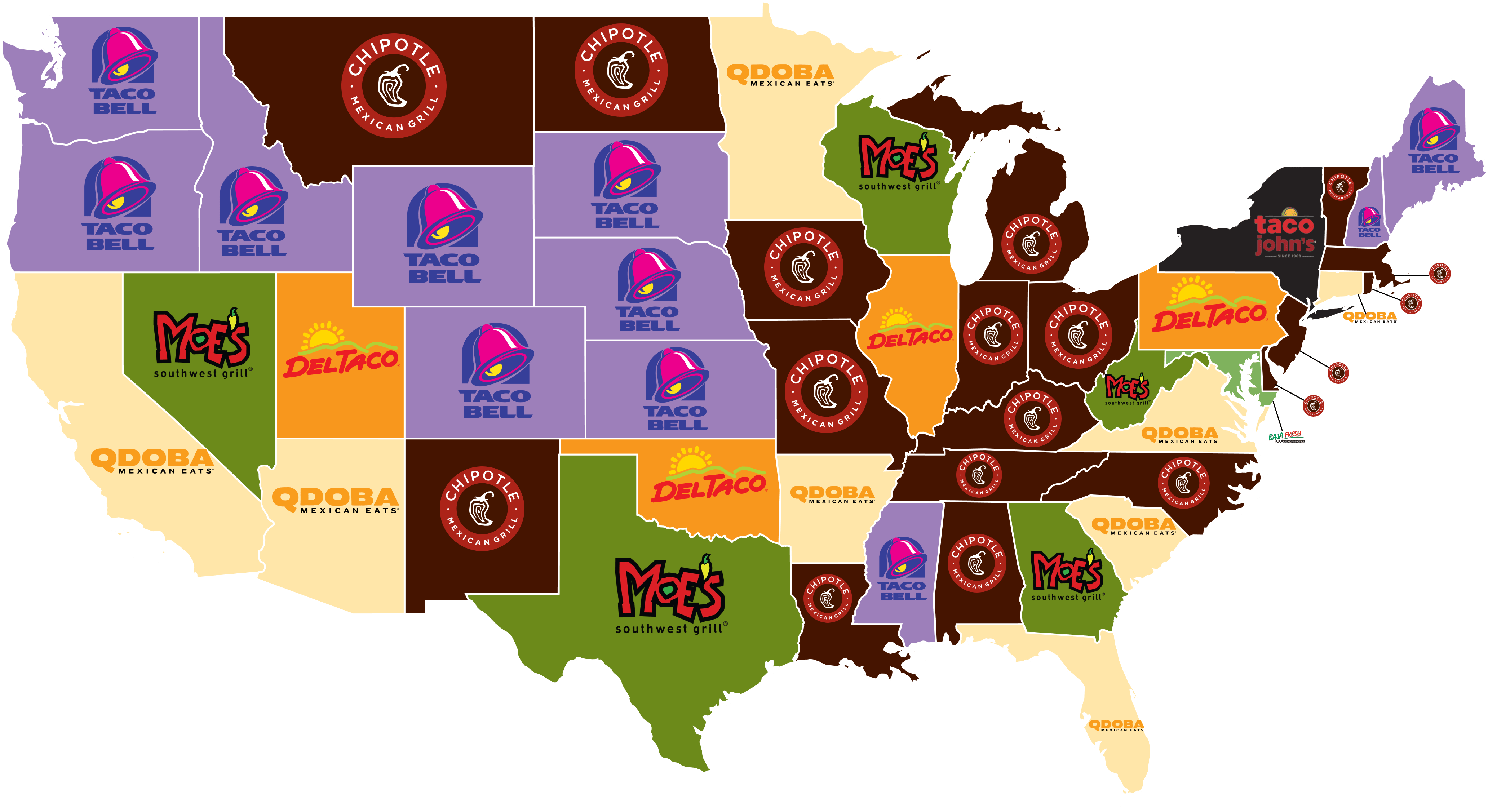 Map of Most Popular Chain Restaurants in America