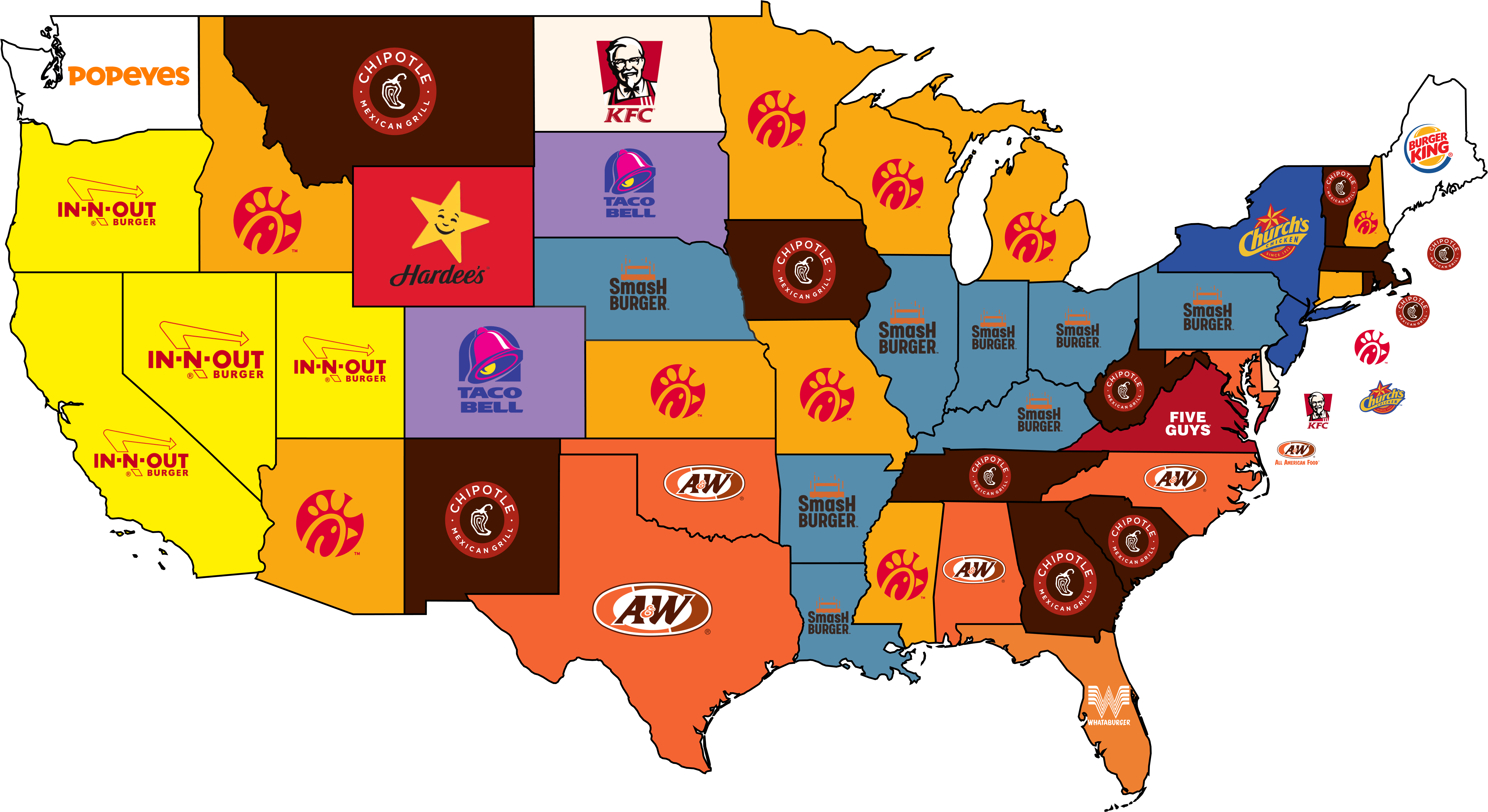 Map of Most Popular Chain Restaurants in America