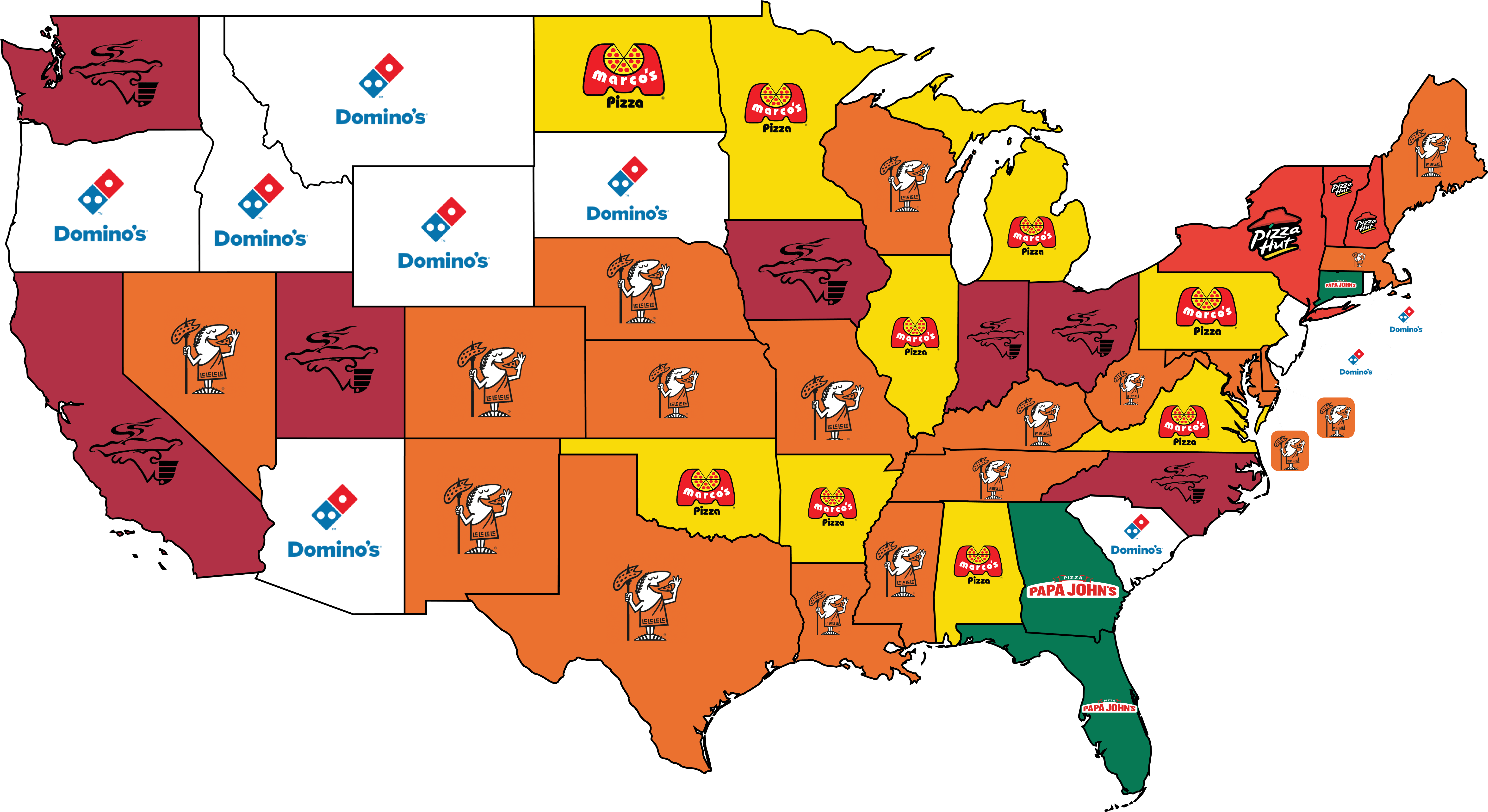 Map of Most Popular Chain Restaurants in America